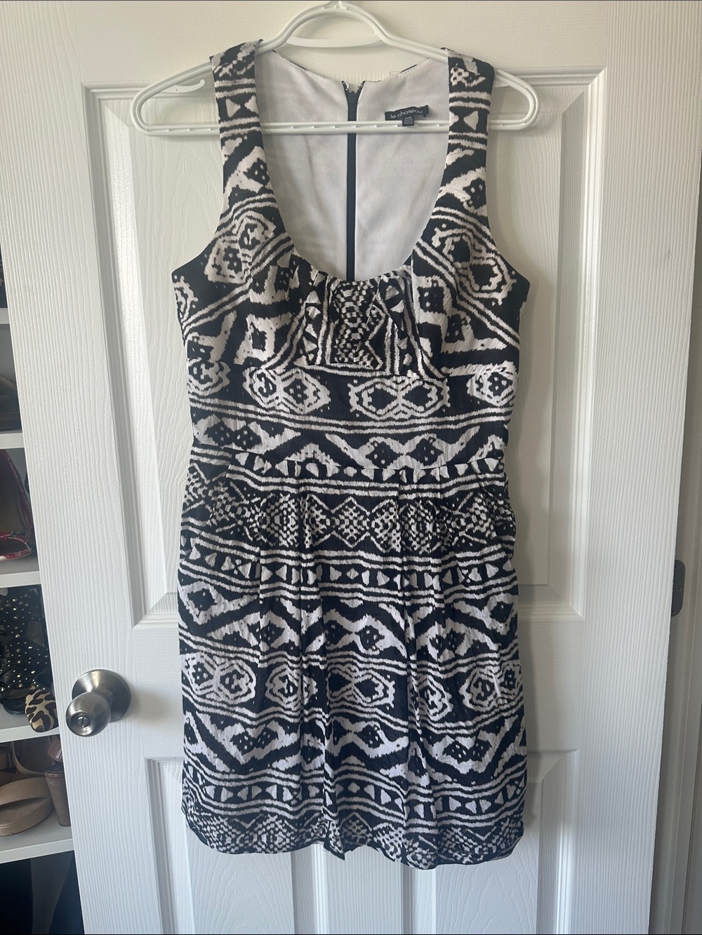 le chateau Black & White Geometric Mini Dress